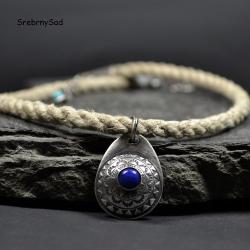 surowy naszyjnik,sznur ze srebrnem - Naszyjniki - Biżuteria