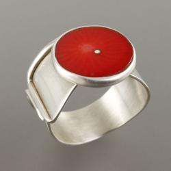 srebrny pierścionek z koralem - Pierścionki - Biżuteria