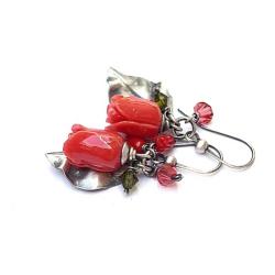 romantyczne,róże,kwiaty,liście,natura - Kolczyki - Biżuteria