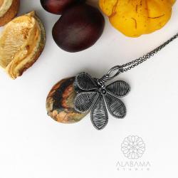 wisior z turkusem,srebrny liść,alabama studio - Wisiory - Biżuteria