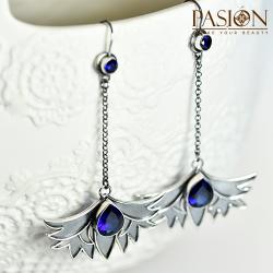 Długie srebrne kolczyki skrzydła z kwarcami - Kolczyki - Biżuteria