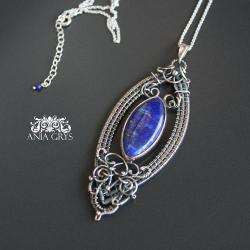 lapis lazuli,wisiorek,wirewrapping,srebrny - Naszyjniki - Biżuteria