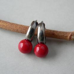 z perłami,czerwone,minimalistyczne, - Kolczyki - Biżuteria