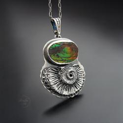 srebrny,naszyjnik,z ammolitem,z ammonitem - Naszyjniki - Biżuteria