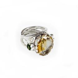 srebrny pierścionek z ognistym cytrynem - Pierścionki - Biżuteria