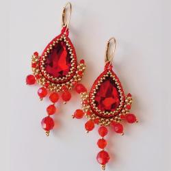 kolczyki,rubinowe,czerwone,długie,kryształowe - Kolczyki - Biżuteria