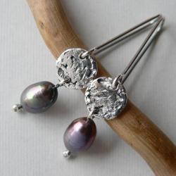 z perłami,długie kolczyki,surowe srebro - Kolczyki - Biżuteria
