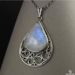 kamień księżycowy,srebro,unikat,niebieski,wisior - Naszyjniki - Biżuteria