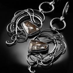 srebrne,kolczyki,wire-wrapping,kwarc,rutylowy,ciba - Kolczyki - Biżuteria