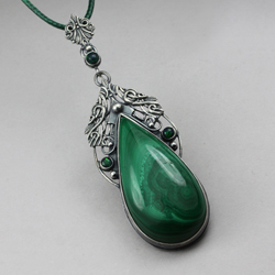 malachit,elfie srebro,opale,zielony,liście - Wisiory - Biżuteria