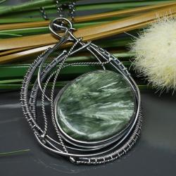 serafint,wisior,wire wrapping,duży,zielony - Wisiory - Biżuteria