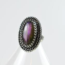 pierścionek,fioletowy labradoryt,regulowany,unikat - Pierścionki - Biżuteria