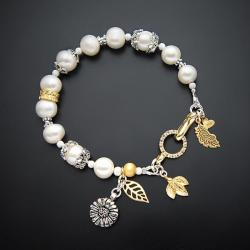 srebrna,bransoletka,z perłami,pozłacana - Bransoletki - Biżuteria