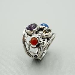 Srebrny pierścionek z czterema kamieniami - Pierścionki - Biżuteria