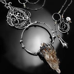 srebrny,nazyjnik,wire-wrapping,ciba,kwarc,kryształ - Naszyjniki - Biżuteria