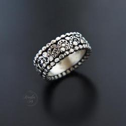 srebrny pierścionek,szeroka obrączka zdobiona - Pierścionki - Biżuteria