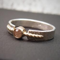 srebrno złoty pierścionek z diamentem - Pierścionki - Biżuteria