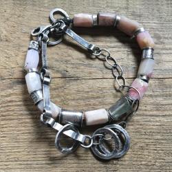 surowa,naturalne kamienie,różowy,opal,925,lodolit - Bransoletki - Biżuteria