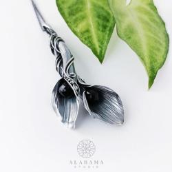srebrny wisior z kwiatem kalii,prezent na Święta - Wisiory - Biżuteria