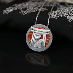 japoński wisior,srebrny wisior z tkaniną - Wisiory - Biżuteria