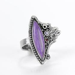 z czaroitem,fioletowy pierścionek,srebrny - Pierścionki - Biżuteria