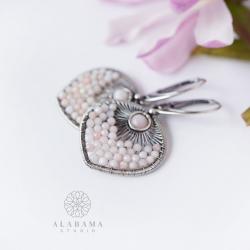 eleganckie srebrne kolczyki z opalami różowymi - Kolczyki - Biżuteria