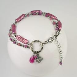 bransoletka,różowa,perły,elegancka,perły - Bransoletki - Biżuteria