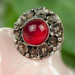 pierścionek,secesja,kwiaty,prezent,czerwony - Pierścionki - Biżuteria