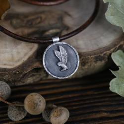 wisior z onyksem,srebrny amulet,wisior z sową - Wisiory - Biżuteria