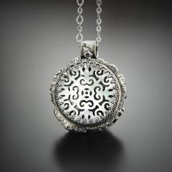srebrny,dwustronny,wisior,z larimarem,kwiat - Naszyjniki - Biżuteria