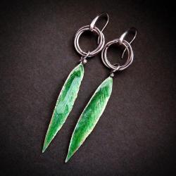 długie zielone listki kolczyki - Kolczyki - Biżuteria