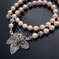srebrny,naszyjnik,z kwiatami,z perłami - Naszyjniki - Biżuteria