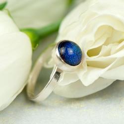 pierścionek,srebrny,niebieski,szkło dichroiczne - Pierścionki - Biżuteria