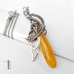 naszyjnik srebrny,bursztyn,wire wrapping,925 - Naszyjniki - Biżuteria
