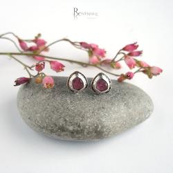 rózowy turmalin,srebrne sztyfty - Kolczyki - Biżuteria