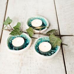 ceramika,świeczniki,tea light,turkusowe - Świeczniki - Wyposażenie wnętrz