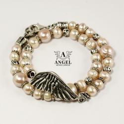 bransoleta z pereł,skrzydło anioła - Bransoletki - Biżuteria