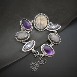 srebrna,bransoletka,z ametystem i opalem - Bransoletki - Biżuteria