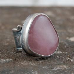 srebrny pierścionek z różowym kwarcem - Pierścionki - Biżuteria