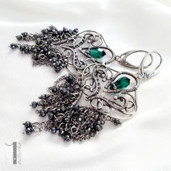kolczyki srebrne,wire wrappoing,Swarovski - Kolczyki - Biżuteria