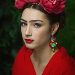 kolorowe kolczyki,kolczyki serca,Frida Kahlo - Kolczyki - Biżuteria
