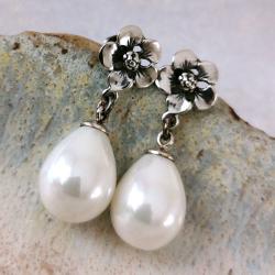 kolczyki srebrne z perłami,perły seashell - Kolczyki - Biżuteria
