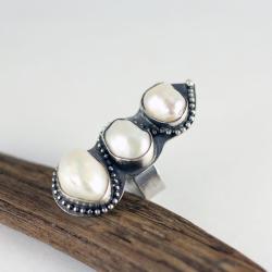 pierścionek z perłą,perły,duży - Pierścionki - Biżuteria