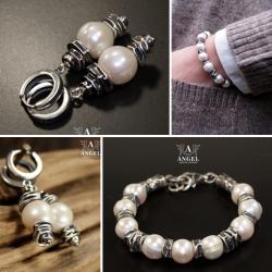 komplet biżuterii z pereł,bransoleta i kolczyki - Komplety - Biżuteria