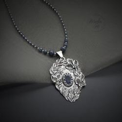 srebrny,naszyjnik,zkwiatami,z iolitem - Naszyjniki - Biżuteria
