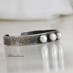 srebro,naturalna perła hodowlana,kute,sarynowane - Bransoletki - Biżuteria