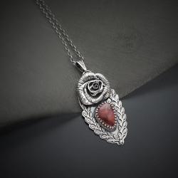 srebrny,naszyjnik,z różą,z turmalinem - Naszyjniki - Biżuteria