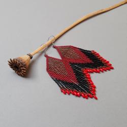 kolczyki indiańskie,z frędzlami,długie,czerwone - Kolczyki - Biżuteria