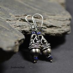 kolczyki srebrne,z lapis lazuli, - Kolczyki - Biżuteria