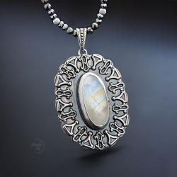 srebrny,naszyjnik,z kamieniem księżycowym, - Naszyjniki - Biżuteria